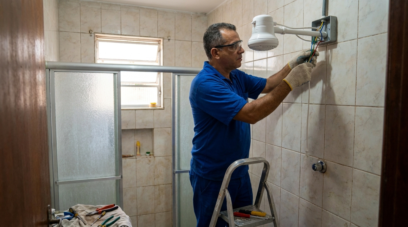 Substituição de Chuveiro Antigo em Maringá‑PR